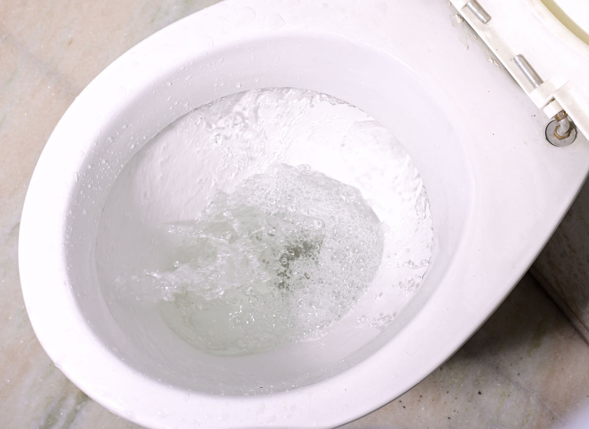 Toilet bowl flushing with Krazy Klean Pro in-tank cleaning system