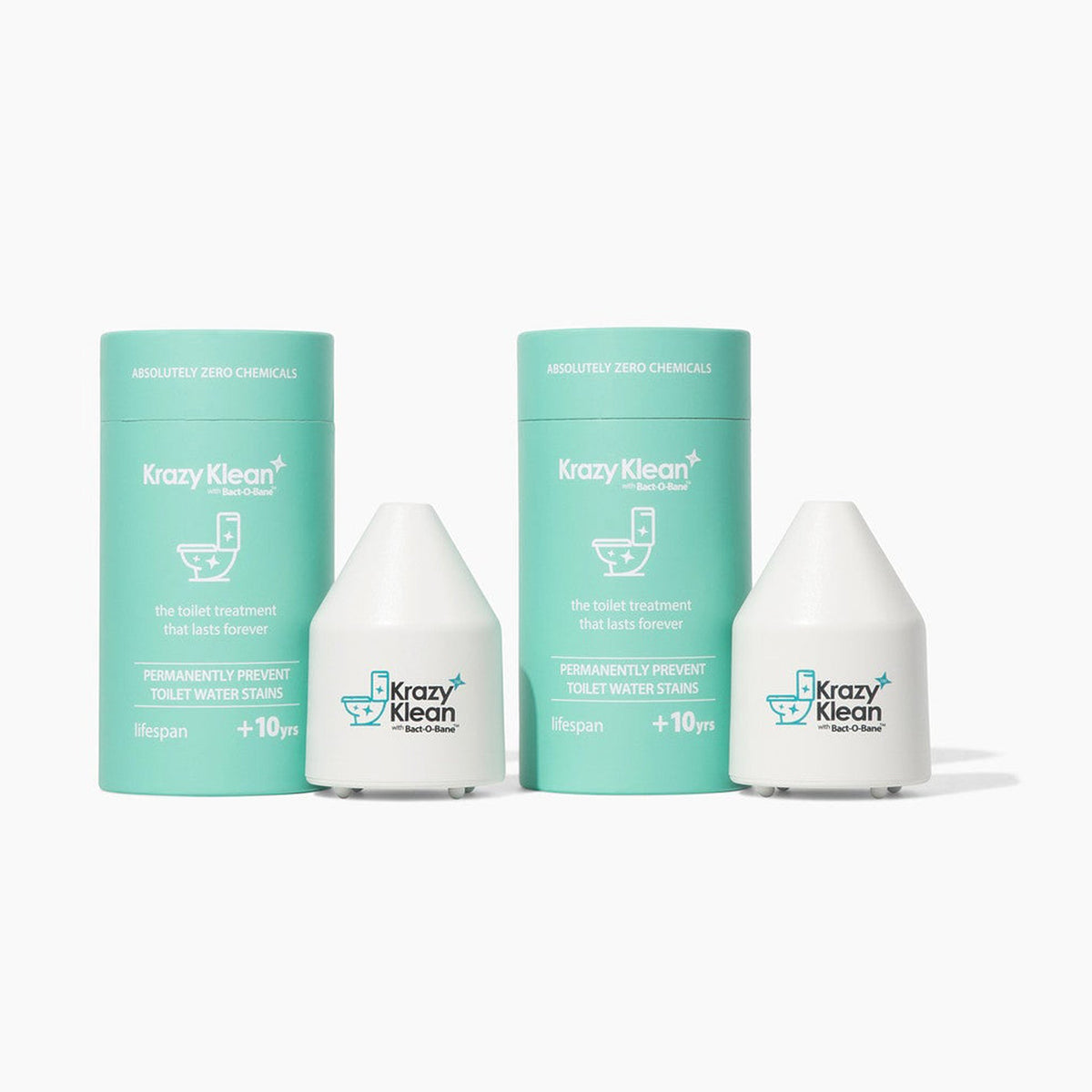 Hand holding Krazy Klean Pro toilet tank cleaner with packaging